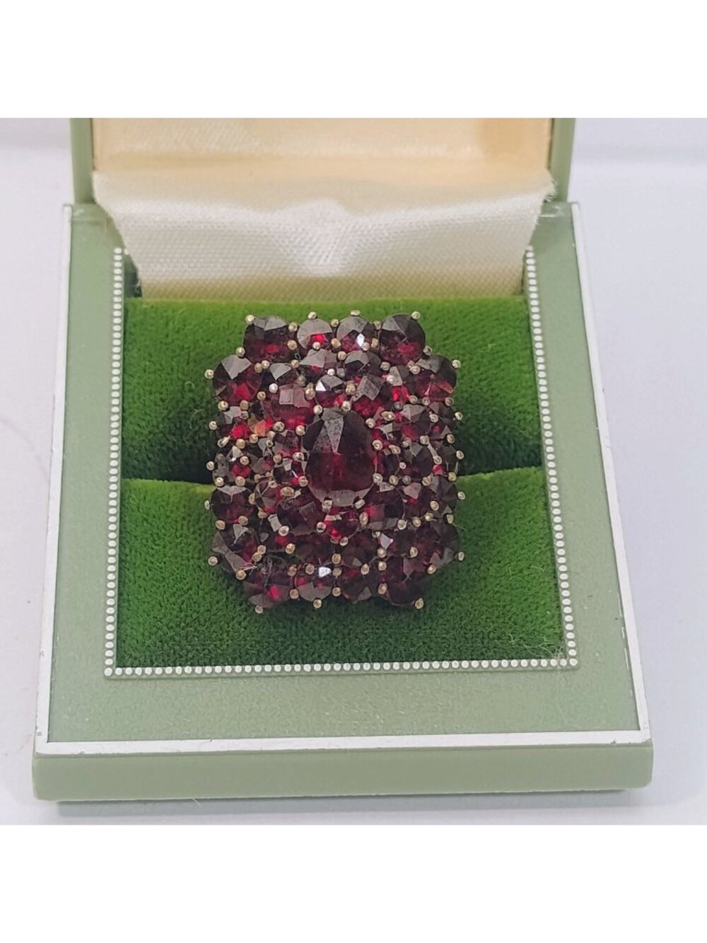 Vtg Bohemian Garnet Cluster Sterling Silver Cocktail Ring Rectangle Dome Size 7